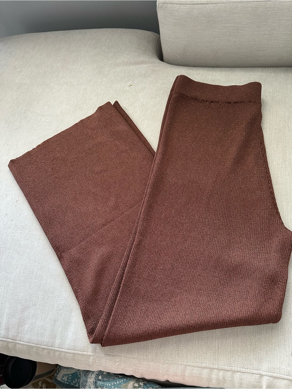 Brown Knit Wide-Leg Pants